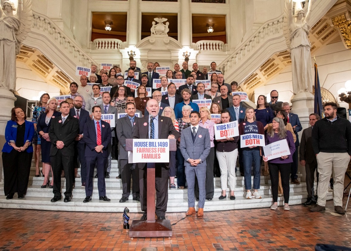 Rep. Jamie Flick (R- Lycoming/Union) speaks during the press conference on House Bill 1499 on the steps of the Main Capitol Rotunda